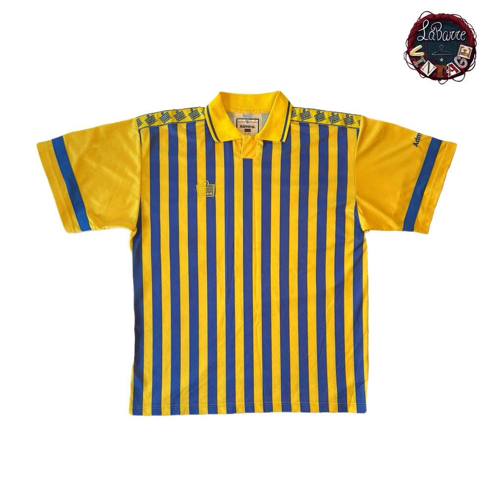 Vintage 90s Admiral Yellow and Blue Striped Soccer Jersey #7 Size XL